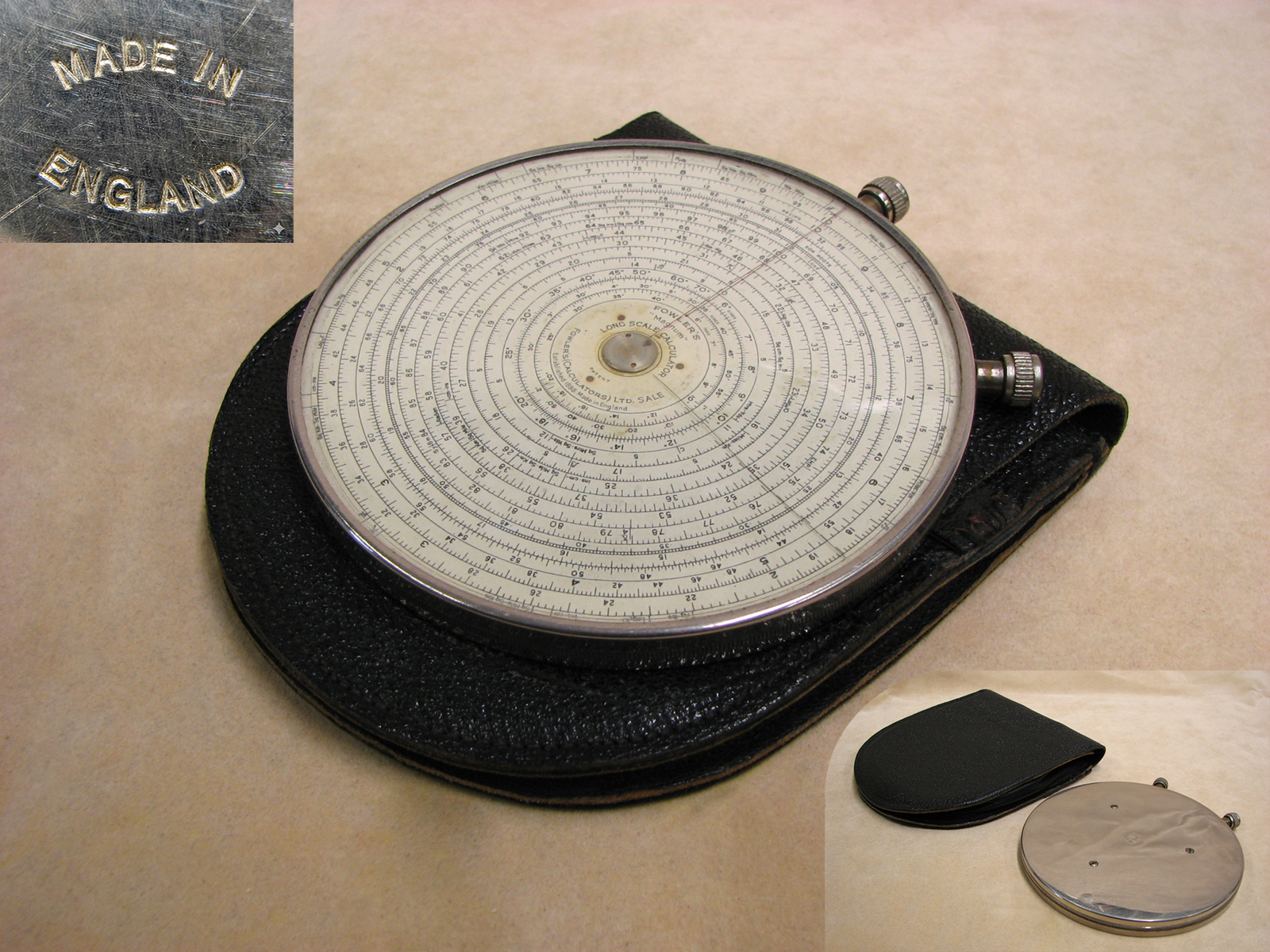 1930's Fowlers Magnum Long Scale calculator in leather case